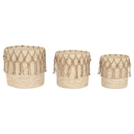 DKD Home Decor Cesta Boho de Fibra y Algodón Natural Blanco - Set de 3 (38 x 38 x 35 cm) Precio: 93.58999947. SKU: B148R7DEQ4