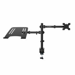 Coolbox Soporte de Monitor doble brazo para 2 monitores de hasta 32" o 1 monitor y portátil de 17", abrazadera, VESA 75/100, acero negro mate, 8 kg