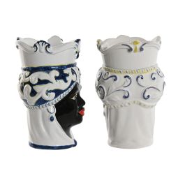 DKD Home Decor Macetero Sicilia 2024 Blanco Negro Porcelana Cabeza Siciliana 12 x 20 x 12 cm (2 Unidades)