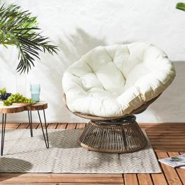 Home Deco Factory Butaca Giratoria Cancún Blanca Acolchada Cómoda para Jardín o Terraza 96x86x77 cm