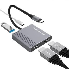 Conceptronic DONN13GR Hub USB Tipo C con HDMI, USB-C PD y USB 3.0 para MacBook, Chromebook y más, 4 en 1