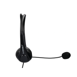 Q-connect Auricular Binaural Diadema con Micrófono USB y Control de Volumen, Cable 2m, Color Negro