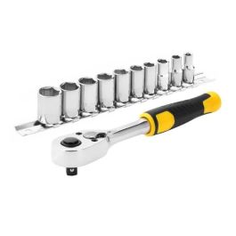 Stanley Trinquete de 72 Dientes con Cuadradillo de 1/4'' y 10 Vasos, Juego de 11 Piezas