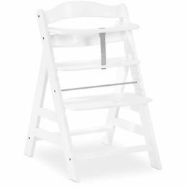 HAUCK Silla Alta de Madera Escalable Alpha+ Blanca - Asiento y Reposapiés Ajustables, Arnés de 5 Puntos, Bandeja Extraíble