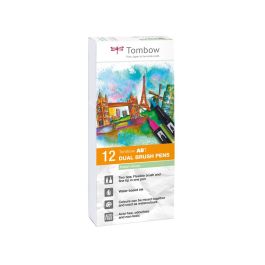 Tombow Rotuladores Abt Dual Brush Doble Punta Fina-Pincel C-Surtidos Pastel Estuche 12 Ud