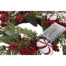 DKD Home Decor Corona Navidad Tradicional Verde Rojo de PVC con 35 luces LED y 3 pilas AA, 46 cm (2 Unidades)