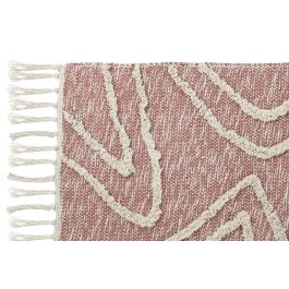 DKD Home Decor Alfombra Urban Algodón y Poliéster Rosa y Blanco 180x120 cm 1300 gsm con Flecos