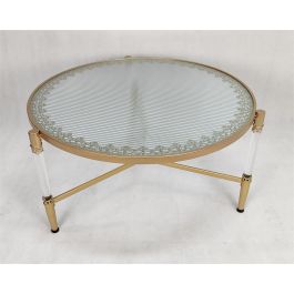 DKD Home Decor Mesa Centro Glam Dorado Transparente de Metal Acrílico Desmontable 87 cm Ancho x 50 cm Alto x 87 cm Largo