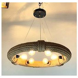 DKD Home Decor Lámpara Techo Mediterráneo Marrón Cuerda 48x48x10 cm