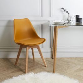 Home Deco Factory Silla Acolchada Amarilla, Diseño Escandinavo Tipo Beech Tulipa de Charles Eames, Essentiel
