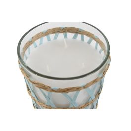 DKD Home Decor Vela Mediterraneo de Cera en Cristal, 540gr, Azul Celeste, Natural y Blanco, 48h, 13.5x13.5x12.5cm