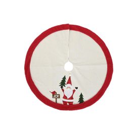 DKD Home Decor Base Árbol Navidad Tradicional Poliéster Crema Rojo 90x90x2cm para Decoración Festiva