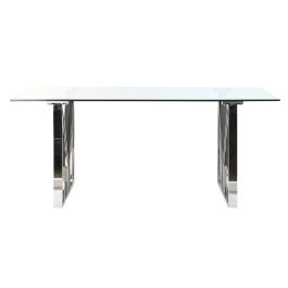DKD Home Decor Mesa de Comedor Moderna Plateada Transparente Acero y Cristal 180 x 90 x 75 cm
