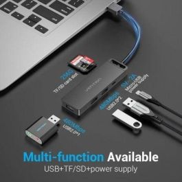 HUB USB 2.0 Vention CHUBB/ 3xUSB/ 1xMicroUSB PD/ 1xLector Tarjetas/ Negro