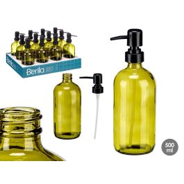 Berilo Dosificador Redondo de Cristal Verde, 500 ml, Fabricado en Vidrio y Plástico, Medidas: 9 x 21 x 7 cm (12 Unidades)