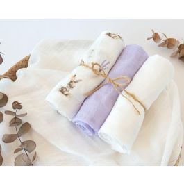 KioKids Set 3 Muselinas Conejitos, Lavanda y Blanco 70x70 cm Bambú y Algodón Certificado Oeko-Tex Precio: 11.49999972. SKU: B1792XD97M