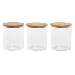 DKD Home Decor Juego de 3 Botes Recipientes de Almacenamiento Básicos de Borosilicato y Bambú Natural 11x11.5x31 cm