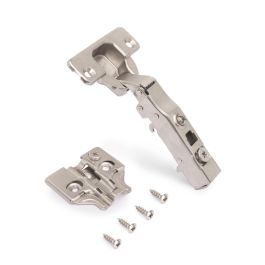 Emuca Lote de 20 bisagras rectas X91 con cierre suave y suplementos para atornillar, Altura 0, Acero, Niquelado