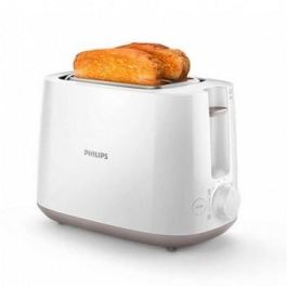 Philips HD2581/00 Tostadora Daily Collection 830W para 2 rebanadas, 8 ajustes de tostado, rejilla calientabollos, función descongelar, Blanco