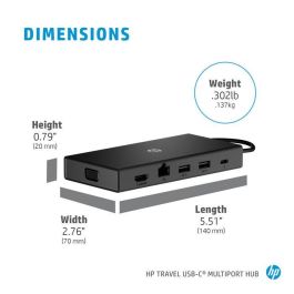 HP Concentrador Multipuerto USB-C Portátil para Viajes, 6 Puertos con Transferencia de Datos, Carga, Ethernet 1 Gbps, HDMI y VGA Simultáneos