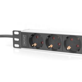 Digitus Regleta de enchufes 10" perfil aluminio, 4 tomas Schuko Tipo F, Básico, 2m, Negro, 250V 16A