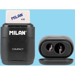 Milán Goma con afilalápices negro Compact Serie Especial Shadow + 2 gomas de recambio, sacapuntas doble con depósito