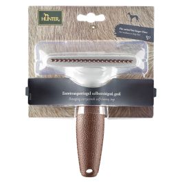 Hunter Peine de Curry Antienredos Autolimpiable para Perros Pelo Medio y Largo, Elimina Muerto Capa Inferior, Acero Inoxidable Talla L