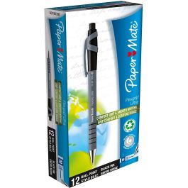 Papermate Bolígrafo retráctil negro, tinta de aceite, trazo 0,4 mm, punta 1 mm, cuerpo de caucho