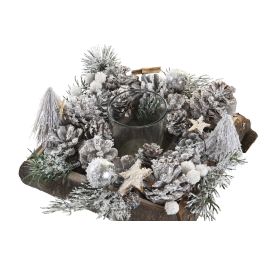 DKD Home Decor Portavelas Navidad Alpina Natural Verde Blanco Abedul Cristal 20 x 20 x 12.5 cm