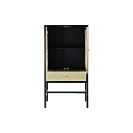 DKD Home Decor Armario de Ratan y Madera de Abeto Balines Negro Natural, con 2 Puertas, 1 Cajón y 1 Estante, 80x38x160 cm
