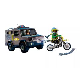 PLAYMOBIL 72066 Vehículo Táctico de Fuerzas Especiales con Agente SWAT, Criminal y Moto - Juego de Acción y Aventura en Español