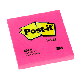 Post-it Bloc de notas adhesivas quita y pon fucsia neón con 100 hojas 76x76 mm
