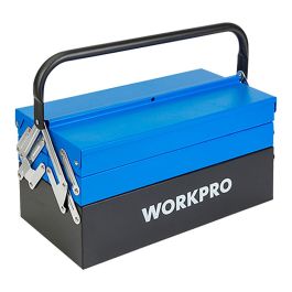 Workpro Caja de herramientas metálica, 5 compartimentos, 4 bandejas plegables, 41,5 × 20 × 20 cm, azul y negra