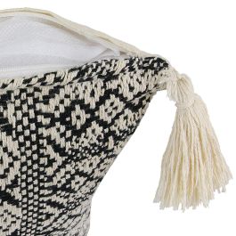 Home Deco Factory Cojín Étnico Mirage 40x40 cm Algodón Poliéster Inspiración Etnica Borlas Blanco y Negro