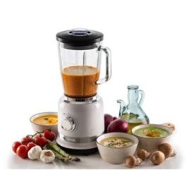 Ariete Batidora de Vaso Moderna Blanca con Vaso de Vidrio, 4 Cuchillas de Acero Inoxidable y 4 Velocidades Ariete Batidora de Vaso Moderna Blanca con Vaso de Vidrio, 4 Cuchillas de Acero Inoxidable y 4 Velocidades