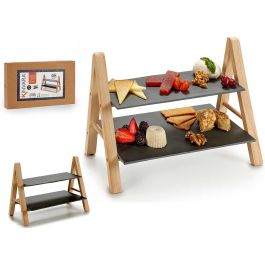 Kinvara Estante Pizarra Rectangular 2 Pisos de Cerámica y Madera de Pino Negro 20x27x37 cm (8 Unidades)