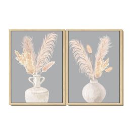 DKD Home Decor Cuadro Shabby Chic con Jarrones Gris Beige 70x50x4 cm Decoración Mural Hecho a Mano Lienzo PS Set 2 Unidades Precio: 40.10424. SKU: S3018397