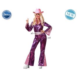 Disfraz Disco Mujer Adulto Fucsia de Polyester con Cinturón y Mono Años 70 Talla M-L