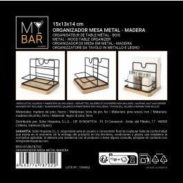 Inde Organizador de Mesa My Bar Metal y Madera - Estilo Moderno - 13,6 cm Ancho x 13,7 cm Alto x 15,4 cm Largo (12 Unidades)