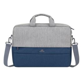 Rivacase 7532 Maletín Prater para Portátil 15.6 pulgadas y Tablet 10.1", gris/azul, tejido antirrobo hidrófugo de poliéster