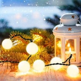 LUMI GARDEN Guirnalda luminosa Solar Billy LED Luz blanca 60 bolas 700 cm Interior Exterior Aspecto vintage Cable caucho negro