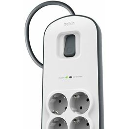 Belkin Regleta de Protección Contra Sobretensiones, 8 Tomas + 2 Puertos USB, 2.4A, 2m, Blanco-Gris