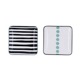 Bidasoa Zigzag Set 2 Bandejas Porcelana Decorada Bicolor 15x15 cm