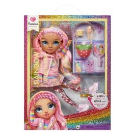 MGA 427780 Muñeca Rainbow High Sparkle & Shine Rosetta, Atuendo Rosa Neón, Pelo Extralargo Trenzado Arco Iris, Piernas con Purpurina