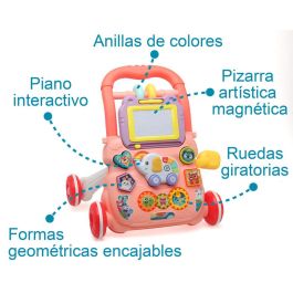 KioKids Correpasillos Andador de Actividades Interactivo para Bebés +12 Meses con Piano, Pizarra y Formas - Desarrollo y Paseo Rosa