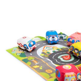 Tachan Tapete de Carreteras con 6 Coches de Tela Vehículos de Emergencia y Ciudad para Niños +12 Meses Lavable
