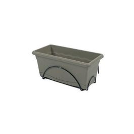 PLASTIKEN Jardiniere 40x20 Cm + Bandeja + Soporte para balcón Colección TERRA - Taupe PLASTIKEN Jardiniere 40x20 Cm + Bandeja + Soporte para balcón Colección TERRA - Taupe