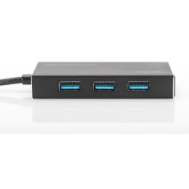 Digitus Hub USB 3.0 de 4 Puertos, USB 3.2 Gen 1 Tipo-A, 5000 Mbit/s, Negro, Aluminio, 1.2m
