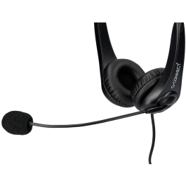 Q-connect Auricular Binaural Diadema con Micrófono USB y Control de Volumen, Cable 2m, Color Negro