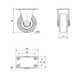 Ruedas Alex Rueda Fija con Placa y Eje Liso Negro Carga Máx. 20 kg Ø 4 cm